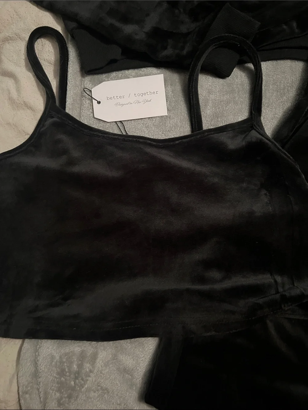 Women’s Black Velour Hoodie, Tank & Jogger Set - Picture 3 of 6